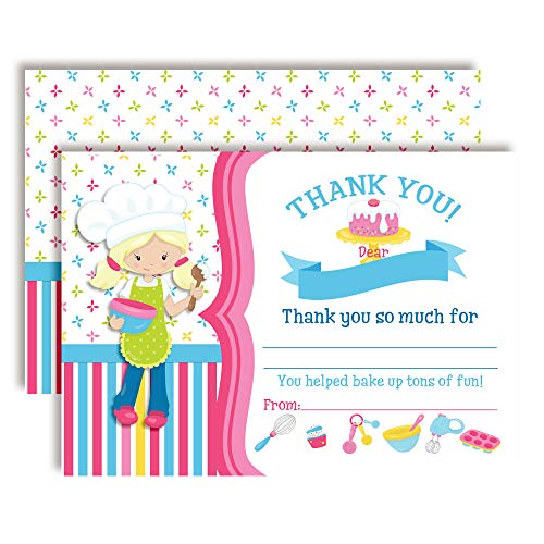 Amanda Creation Bake Up Some Fun Cooking and Baking Theme Girls Birthday Thank You Cards, 10 Fill-In 4x5.5 Cards with White Envelopes, Cute Bakery Kitchen Party Design, Made in USA - style: Bake Up Some Fun Cooking