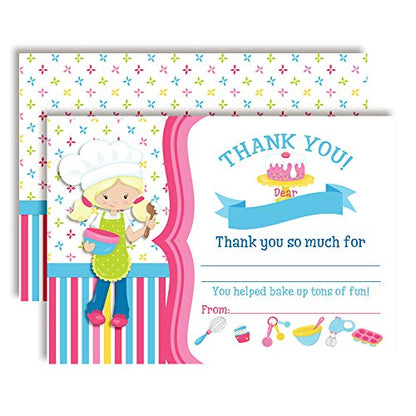 Amanda Creation Bake Up Some Fun Cooking and Baking Theme Girls Birthday Thank You Cards, 10 Fill-In 4x5.5 Cards with White Envelopes, Cute Bakery Kitchen Party Design, Made in USA - style: Bake Up Some Fun Cooking