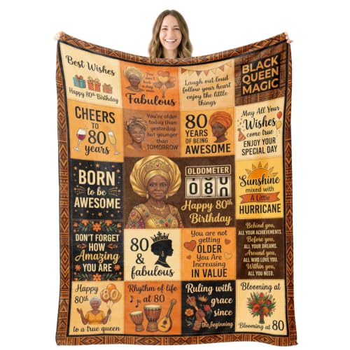 80th Black Women Throw Blanket Birthday Gifts – 80 Years Old Gift | 80 Years Old Present for Mom, Grandma, Aunt, Friend, African American Milestone Flannel Polyester Blanket, 50x60Inch - color: Tk030, size: 60"x50"