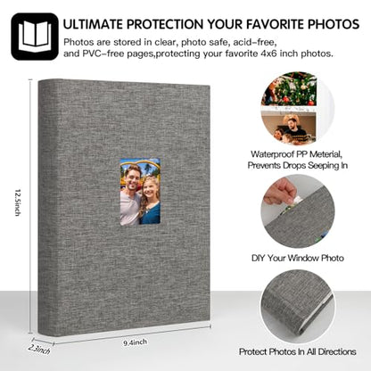 450 Pocket 4x6 Photo Album with Writing Space, Linen Cover, Grey - color: Grey
