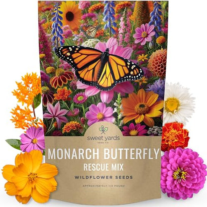 Monarch Butterfly Rescue Mix - Bulk 1/4 Pound Pouch - 44,000 Flower Seeds for Planting - Wildflower Mix - size: 1/4 Pound Bag (44,000 Seeds)