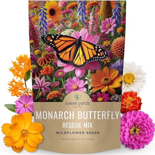 Monarch Butterfly Rescue Mix - Bulk 1/4 Pound Pouch - 44,000 Flower Seeds for Planting - Wildflower Mix - size: 1/4 Pound Bag (44,000 Seeds)