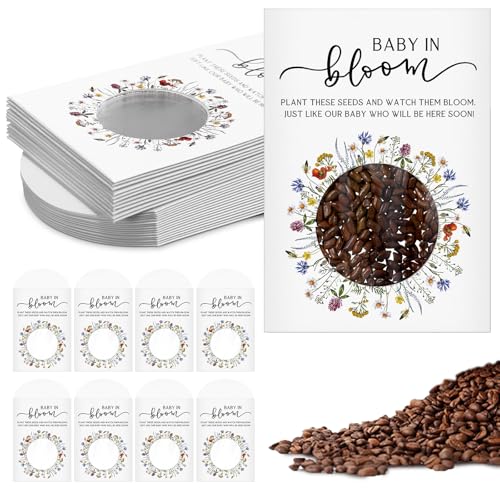 Fumete 25 Pack Baby in Bloom Seed Packets Wildflower Baby Shower Envelopes Kraft Bags with Clear Window Resealable Seed Organizer Storage Bag for Gender Reveal Party Favors, No Seeds(White) - color: White