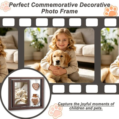 Dog Cat Pet Memory Frame Rotating Double Sided 4x6 Photo Frame | Heart Glass Pet Hair Keepsake Jar Custom Pet Keepsake Gift for Dog Cat Lovers to Record Pet Growth Moments