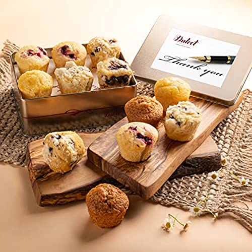 Dulcet Gift Baskets Thank You Gift For Women Old Fashioned Muffins Assortment with Delectable Flavors- Blueberry, Cranberry, Corn, & Banana Nut Great Gift for Holidays, Birthdays, Sympathy, Get Well, Family & Office Gatherings for Men, Women, Corporate Cl