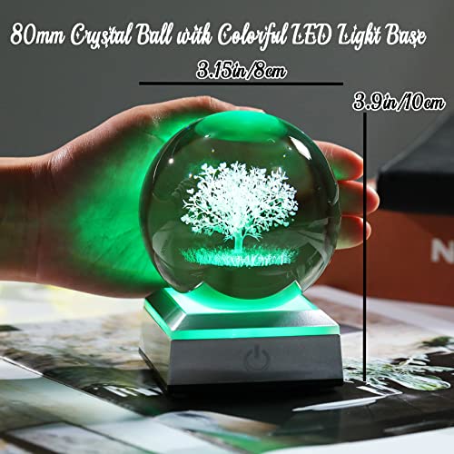 Crystal Ball 3D Engraved Tree of Life with LED Colorful Base 3.15‘’ - color: Tree of Life