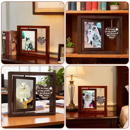 Tsxcnaa Dog Memorial Frame, Pet Memorial Picture Frame for 4’x6’ Photo with Wooden Rotating Heart, Dog Memorial Gifts for Loss of Pet, Remembrance Keepsake Gift for Pet Lover