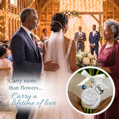 Gutsy Goodness Bouquet Charm On Your Wedding Day Memorial Honoring Mom Dad Grandma Grandpa Meaningful Bridal Floral Jewelry Silver Finish Pendant Bride's Flowers Photo Frames Parent Grandparent - color: Blue Bead, style: My Daughter | 1 Frame