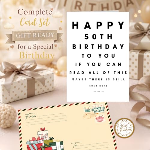 50th Birthday Card, 50th Birthday Cards for Him Her with Seal and Envelope, Happy 50 Birthdayy Card for Women Men Mom Dad Grandma Grandpa Friend Sister Brother Coworker Husband Wife - color: 50th