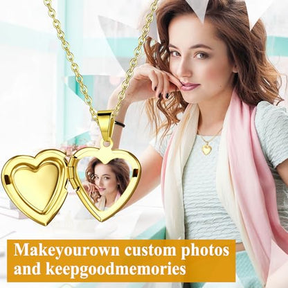 OIDEA Locket Necklace for Women: Gold Photo Lockets that Hold Picture Stainless Steel Necklace with Picture Inside Birthday Mothers Day Jewelry Gifts for Womens - color: heart- gold custom