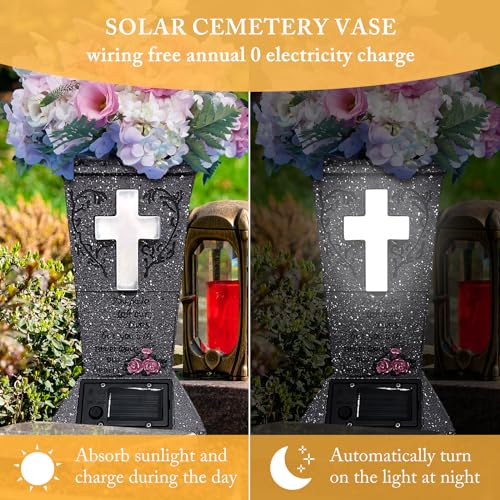 Solar Cemetery Vase with LED Cross Lamp Memorial Flower Holder - color: Square Cross