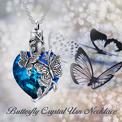 PELOVNY Urn Necklace for Ashes 925 Sterling Silver Butterfly Dragonfly Bee Phoenix Hummingbird Urn Necklaces Animal Crystal Cremation Jewelry for Ashes Cat Dog Pet Memorial Gifts - color: 04-Butterfly Urn
