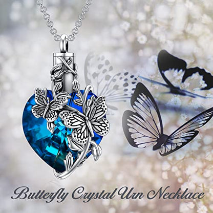 PELOVNY Urn Necklace for Ashes 925 Sterling Silver Butterfly Dragonfly Bee Phoenix Hummingbird Urn Necklaces Animal Crystal Cremation Jewelry for Ashes Cat Dog Pet Memorial Gifts - color: 04-Butterfly Urn