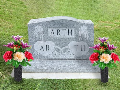 LVXINLI 2 Sets Vibrant Cemetery Flowers - Beautiful Grave Decorations with Artificial Roses and Silk Flowers (red, 2 Bouquets) - size: 2 saddles
