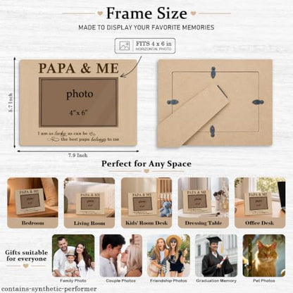 Papa Picture Frame Fits 4 x 6 Photo, PAPA & ME Wooden Keepsake with Lucky Message, Gift from Grandson or Granddaughter for Birthday Christmas or Father’s Day - color: Father10