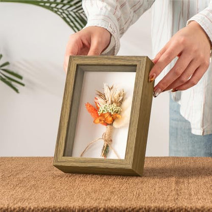 4x6 Small Shadow Box Frame with Ultra-Clear Glass & Soft Linen Back | With Push Pins and Stand, Deep 1.2" Brown Shadow Box Display Case – Display on Tabletop or Wall for Photo, Flower, Keepsakes - color: Brown+high Definition Panel + Shatter-proof Packagi