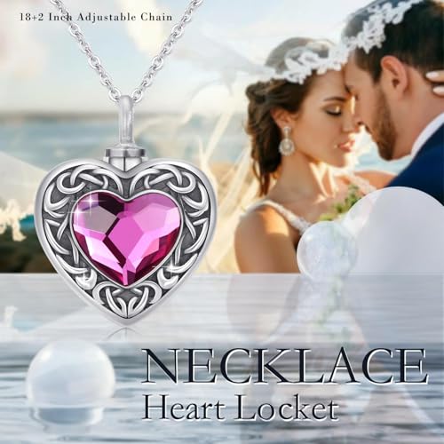Cremation Jewelry for Ashes 925 Sterling Silver Memorial Pendant Urn Necklaces for Ashes Necklace for Women - style: Urn Necklace-Pink Crystal