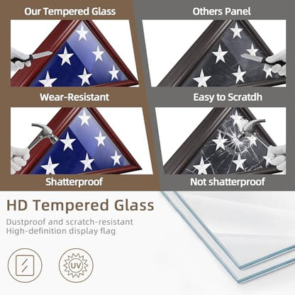 ASmileIndeep Flag Display Case - 5' x 9.5' Funeral & Military Flag Shadow Box with HD Tempered Glass and Wall Mount, Folded Triangle Flag Holder Frame for Veterans, Red - size: For 5' x 9.5' Flag-Red