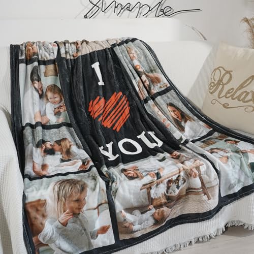 Custom Blanket with Picture Text, Personalized 10 Photo Blanket, HD Printing Customized Flannel Throw Blanket Gifts for Mom Dad Couple Girlfriend Boyfriend Wife Husband Christmas - color: 10-photo