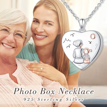 DAOCHONG Heart Locket Necklace Photo Memory Jewelry for Women | Sterling Silver Cremation Pendant | Holds 2 Photos | Keepsake for Women Mom Grandma Daughter | Memorial for Loved Ones & Pets