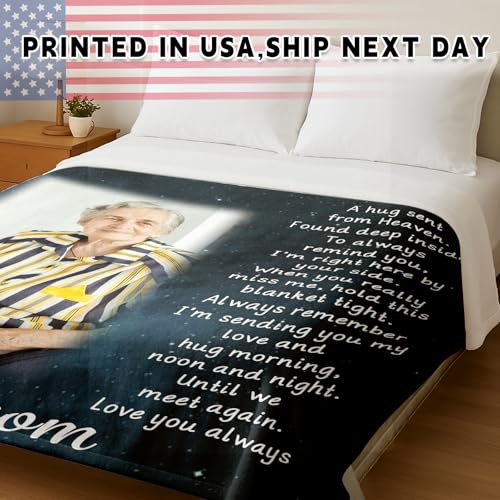 Arovene Ship Next Day, Custom Memorial Blanket with Photo - Printed in USA, A Hug from Heaven Blanket, Personalized Sympathy Gifts for Loss of Loved One Dad Mom Husband Wife Friend Dog Memorial Gifts - color: Style 09