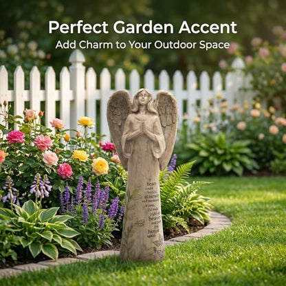 DUSVALLY 13-Inch Praying Angel Memorial Statue for Garden, Sympathy Gift - color: Brown