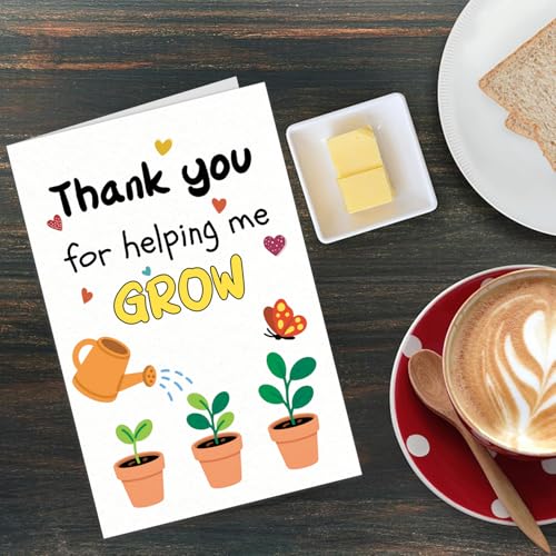 Thank You Teacher Appreciation Cards with Envelopes Thank You for Helping Me Grow Preschool Kindergarten Gift from Kids Students Daycare Happy Dog Birthday Card (HK034) - color: HK034