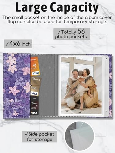 Photo Album 4x6, 56 Pockets Small Picture Book Kawaii White Cat | Mini Cute, Postcard Vacation Travel Wedding Graduation, PU Leather Family Grandma Child Mom Gift, Personalized Large Capacity - color: Kawaii White Cat
