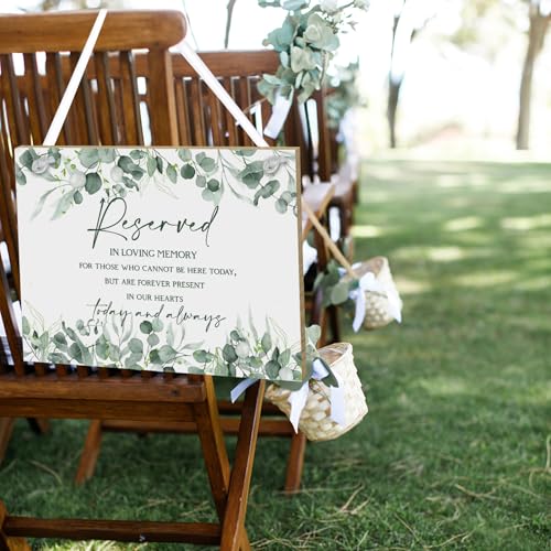Sage Green Wedding Memorial Sign with Ribbon Leaf Eucalyptus Reserved Signs in Loving Memory of Love Ones Parents Celebrating Ceremony Memories Seat Sign from Heaven - style: Greenery Seat Sign