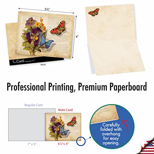 The Best Card Company - 10 Boxed Note Cards with Flowers - Blank Assorted Floral Notecards Bulk (4 x 5.12 Inch) - Fluttering Words M6477OCB - style: Fluttering Words