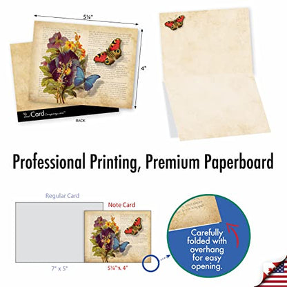 The Best Card Company - 10 Boxed Note Cards with Flowers - Blank Assorted Floral Notecards Bulk (4 x 5.12 Inch) - Fluttering Words M6477OCB - style: Fluttering Words