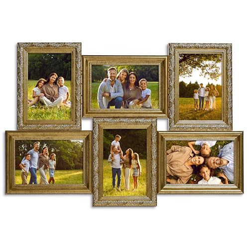 Camden Reed Romantic 6-Piece Collage Frame Set, Cut Join Design for Cherished Moments, 4x6 Inch, Brass Molding - color: Brass Molding, size: 6 Openings