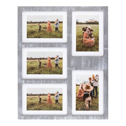 GLM 4x6 or 5x7 Collage Picture Frames for Wall, Holds 5 Photos with Glass & Mat, 5x7 Picture Frame, Picture Frames Collage Wall Decor (Gray) - color: Gray - Rustic, size: 1 Pack