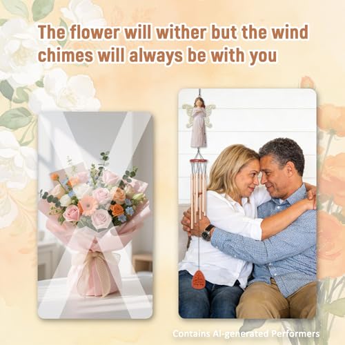 Angel Memorial Wind Chime, Sympathy Gifts for Loss of Loved One with Engraved Wood Plaque & Angel, Bereavement Condolence Remembrance Gifts for Loss of Mom Dad Friend or Family