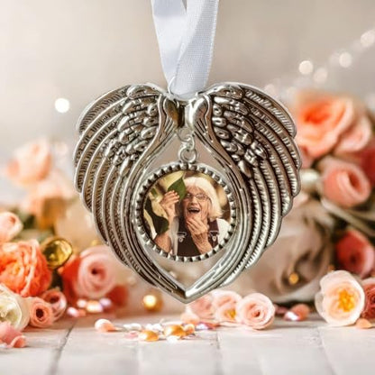 Angel Ornaments for Christmas Tree Personalized Remembrance Picture Outdoor Metal Frames Memorial Angel Mini in Heaven Decorations Holiday Crafts Gifts for Women Friendship Home Mom 2PCS