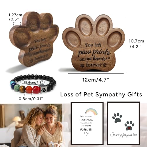 Pet Memorial Paw Print Shape Ornament & Bracelet to Remember Dogs or Cats | Walunt Hardwood,Rainbow Bridge Dog Memorial Gifts,Sympathy Gifts for Women Men Who Lost Pets