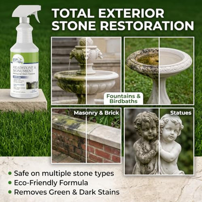 Headstone Cleaner Kit for Grave Cleaning - 1 Quart Spray Solution - Includes Drill Brushes - Ideal for Cleaning Headstones, Tombstones, and Memorials