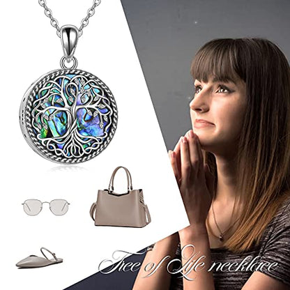 CRMAD Hummingbird/turtle/heart/dragonfly/bee/moon/tree of life Urn Necklace for Ashes Sterling Silver Jewelry for Women Memory Necklace - style: tree of life
