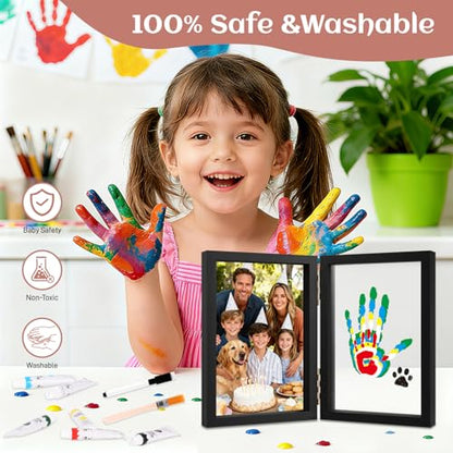 Family Handprint Kit, DIY Baby Hand and Footprint Handmade Keepsake Wooden Frame, Family Gifts with 6 Non-Toxic Baby-Safe Paint, Ideas Gift for New Parents, Grandparents, Father's Day, Mother's Day - color: Black, size: 5 Pages Acrylic Boards