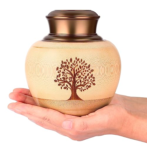 Medium Keepsake Urns for Human Ashes Made of Bamboo,Memorial Cremation Urns for Human Ashes Adult Female Male,Decorative Urns Ash Container with Tree of Life Pattern,Hold Up to 90 Cubic Inch - size: Medium,90 Cubic Inches