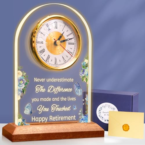 Light Up Quartz Clock Retirement Gifts for Women Men,Retirement Quartz Desk Clock with LED Wooden Base, Coworker Gifts Going Away Gift Congratulations Retired Gifts for Boss Friends Teacher Doctor - color: Pattern 7