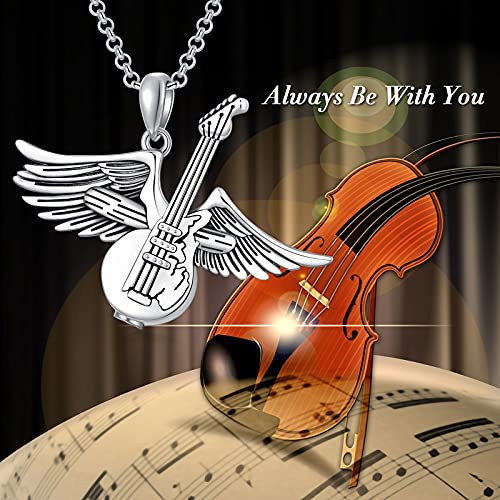 PELOVNY Urn Necklaces for Ashes of Loved Ones 925 Sterling Silver Personalized Heart Locket Urn Necklace Cremation Keepsake Memorial Jewelry Gifts for Women Men - color: Guitar Urn