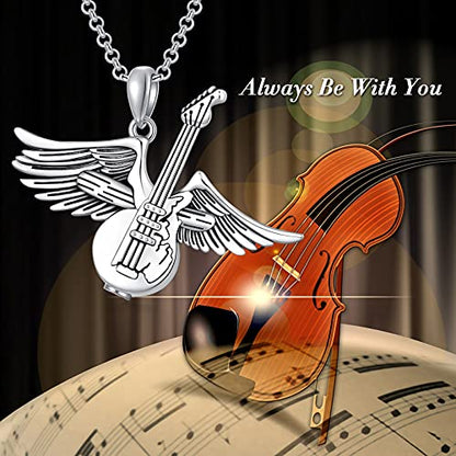 PELOVNY Urn Necklaces for Ashes of Loved Ones 925 Sterling Silver Personalized Heart Locket Urn Necklace Cremation Keepsake Memorial Jewelry Gifts for Women Men - color: Guitar Urn