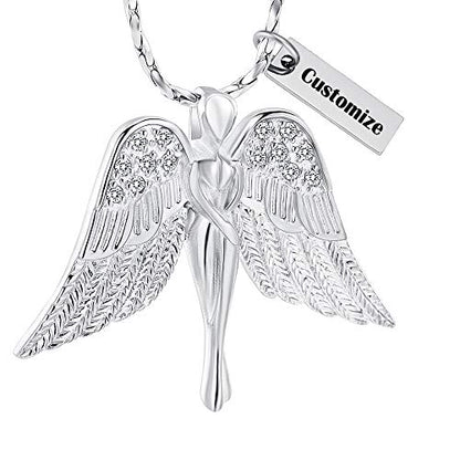 Imrsanl Cremation Jewelry Keepsake Angel Wings Urn Necklace for Ashes | Memorial Pendant for Women, Funeral Keepsake of Loved Ones, Stainless Steel Inlaid with Crystal - color: Customize