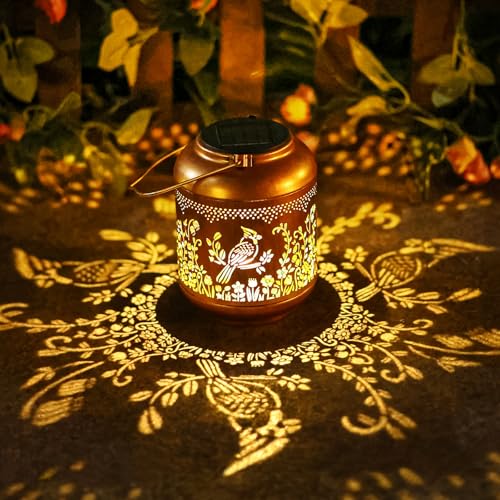 Cardinal Solar Lanterns Outdoor Waterproof Hanging,Solar Lights Fathers Day Gifts Dad Women Mom Grandma Metal Lantern Outside Decoration for Yard,Porch,Patio,Backyard,Lawn,Garden Decor - style: B、1Pack-Cardinal