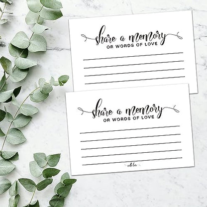Share a Memory or Words of Love Cards, Celebration of Life Decorations, Funeral Guest book, Memorial Guest Book for Weddings, Showers, Birthdays, Celebration of Life, Going Away, Graduation, 50 Cards.