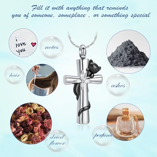 Cross Urn Necklaces for Men Women Cat Butterfly Cremation Jewelry for Ashes Stainless Steel Pet Memorial Ashes Pendant Keepsakes Jewelry - color: Black