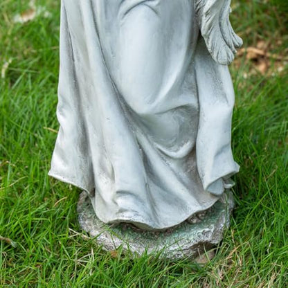 Grace4Joy Garden Angel Statue Outdoor Decor - 19.3 Inches Guardian Angel Resin Figurine with Flowers, Hand Painted Religious,Fairy Sculpture for Home Yard Patio Lawn Hallway