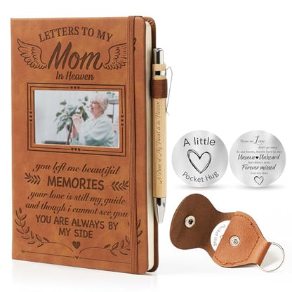 Memorial Gifts for Loss of Mom - Letters to My Mom in Heaven Grief Journal & Pen Set, Leather A5 Notebook with Photo Cover, Sympathy Bereavement Gifts for Loss of Mother, Mother’s Day, Christmas, Memorial Gift Set - style: Mom