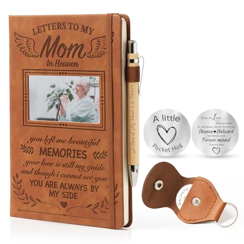 Memorial Gifts for Loss of Mom - Letters to My Mom in Heaven Grief Journal & Pen Set, Leather A5 Notebook with Photo Cover, Sympathy Bereavement Gifts for Loss of Mother, Mother’s Day, Christmas, Memorial Gift Set - style: Mom